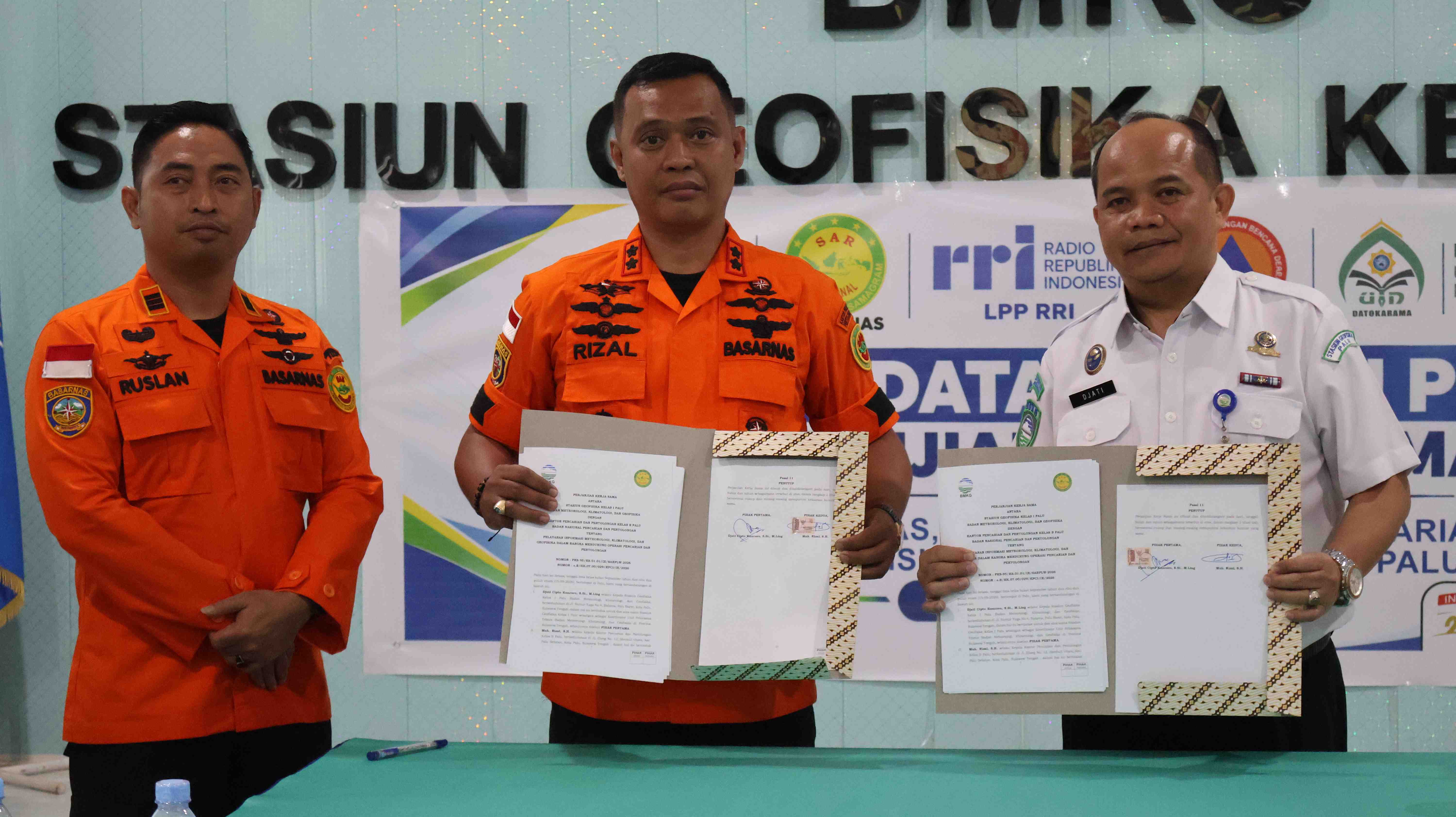 BMKG Palu, Kantor Pencarian dan Pertolongan Palu, RRI dan UIN Datokarama Palu Tandatangani Kerja Sama